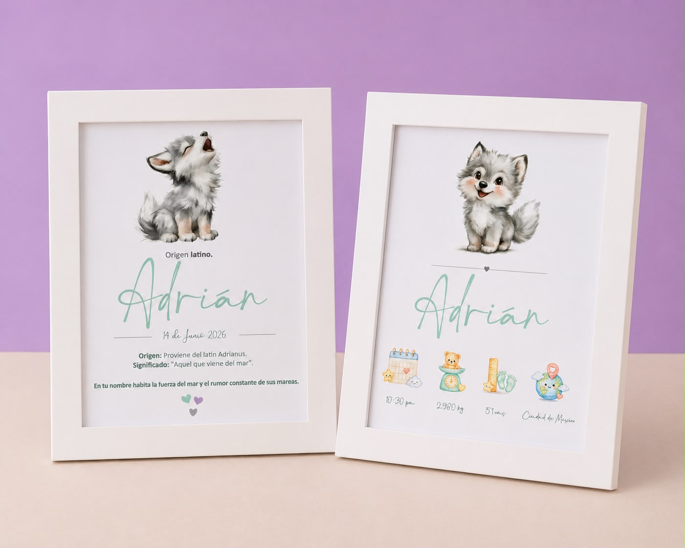 Cuadro personalizado con fecha, hora, peso, talla y lugar de nacimiento