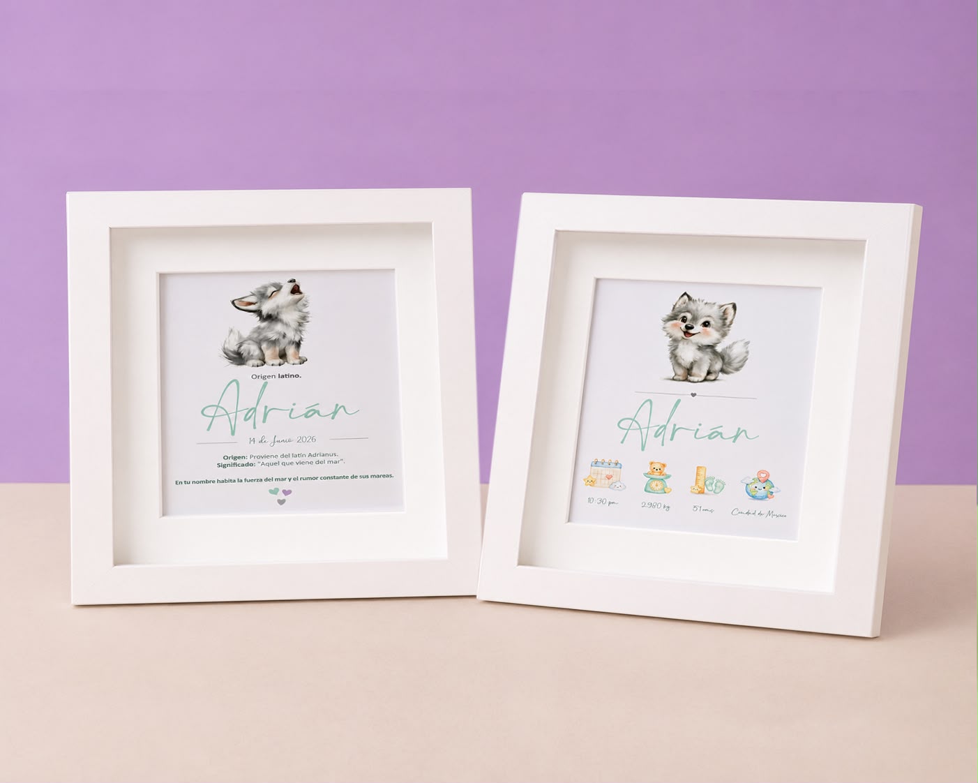 Cuadro personalizado con fecha, hora, peso, talla y lugar de nacimiento