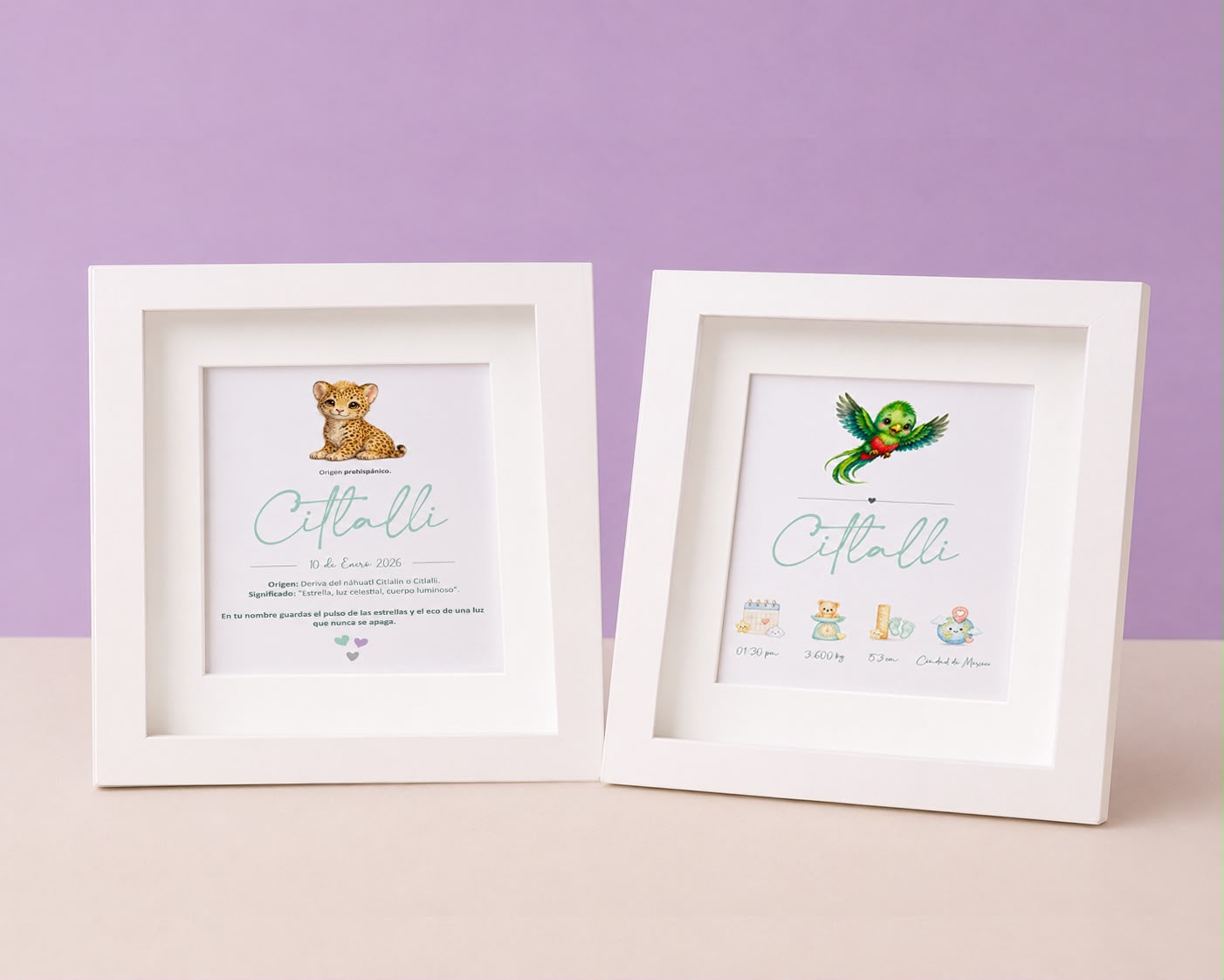 Cuadros personalizados de origen y datos de nacimiento del Kit New Born